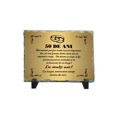 Aniversare 50 ani doi oameni pot face multe, piatra ardezie personalizata, cu mesaj model pa004